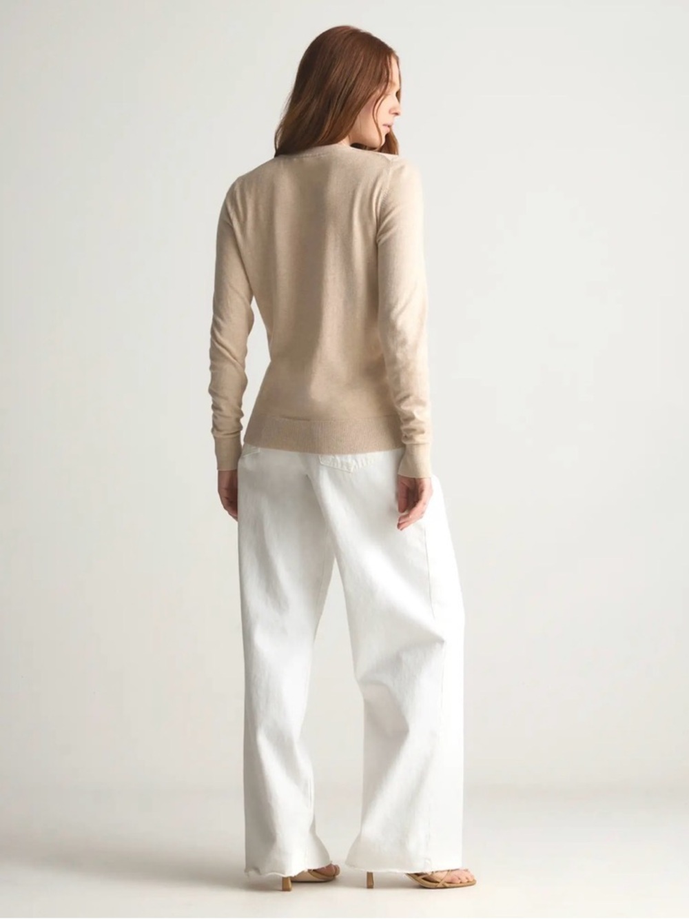 Quince Lightweight Cotton Cashmere Crew Sweater Heather Oatmeal Medium - Picture 3 of 8